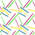 Seamless pattern made of watercolor painted school accessories on white background.
