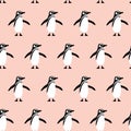 Seamless pattern with magellanic penguin. Cute cartoon character