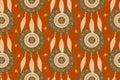 Seamless pattern with magic dream catchers with beads, feathers on a terracotta background. Vector illustration, retro pattern, Royalty Free Stock Photo