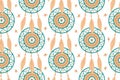 Seamless pattern with magic dream catchers with beads, feathers on a white background. Vector illustration, retro Royalty Free Stock Photo