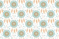 Seamless pattern with magic dream catchers with beads, feathers on a white background. Vector illustration, retro Royalty Free Stock Photo