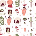 Vector Hands Drawn Magic Seamless Pattern. Vector Doodle Illustration