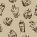 Seamless pattern with magic glass flasks. Royalty Free Stock Photo