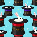 Seamless Pattern of Magic Hats with Rabbits Appearing Royalty Free Stock Photo