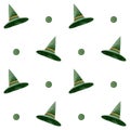 Seamless pattern with magic watercolor hats and polka dot. Design for the paper, fabric and textile.
