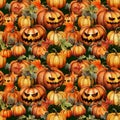 Seamless pattern of magical Halloween pumpkins