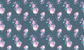 Seamless pattern of magical lovely little dreamy girls mermaids with pink hair floating peacefully in shells and bubbles on a dark