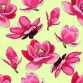 Seamless pattern with magnolia flower red. vector illustration Royalty Free Stock Photo