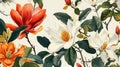 Seamless pattern with magnolia flowers. Watercolor illustration. Generative AI Royalty Free Stock Photo