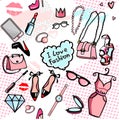 Seamless pattern of maiden background, objects accessories