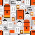 Colorful seamless pattern with mail boxes, envelopes and letters