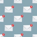 Seamless pattern mail notification one new email message in the inbox concept isolated on blue background with shadow 3D rendering