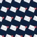 Seamless pattern mail notification one new email message in the inbox concept isolated on blue background with shadow 3D rendering