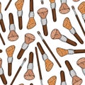 Seamless pattern for make-up brush. White background. Hand drawing. Vector illustration. Cartoon style.