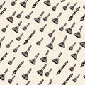 Seamless pattern with makeup brushes. thin black outline makeup tools, hand drawn vector