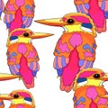 Seamless pattern Malay Forest Kingfisher is a bird. vector illus