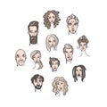 Seamless pattern of male and female Hand Drawn doodle portraits