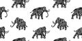 Seamless pattern of mammoth animal decorative vector illustration painted by ink, endless hand drawn grunge cave painting of