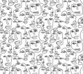 Seamless pattern with a man drawn in one line in an elegant minimalist style. Abstract face of woman and man. Contour