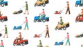 Seamless pattern with Man with lawnmower Royalty Free Stock Photo