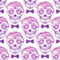 Seamless pattern Man with make up of sugar skull. Dia de los muertos. Mexican Day of the dead. Vector illustration hand Royalty Free Stock Photo