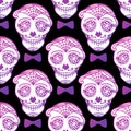 Seamless pattern Man with make up of sugar skull. Dia de los muertos. Mexican Day of the dead. Vector illustration hand Royalty Free Stock Photo