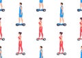 Seamless pattern with Man and Woman riding Electric hoverboards