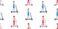 Seamless pattern with Man and Woman riding electric scooters