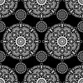 Seamless pattern mandala mehndi floral lace elements of buta decoration items on black background