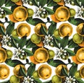 Seamless pattern with mandarin branches