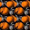 Seamless pattern: mandarins or apples, unique pencil drawings of fruits combined into beautiful compositions