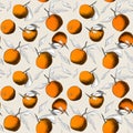 Seamless pattern: mandarins or apples, unique pencil drawings of fruits and leafs combined into beautiful compositions