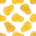 Seamless pattern mango fruit and vegetable food silhouettes with lettering.Healthy eating