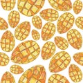 Seamless pattern Mango. Hand painted watercolor. Handmade fresh food design elements isolated