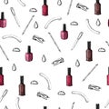 Seamless pattern of manicure items on a light background