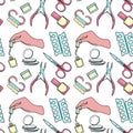 Seamless pattern with manicure and pedicure tools.