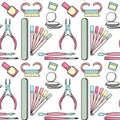Seamless pattern with manicure tools. Colored elements in a cartoon style