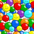 Seamless pattern from many colorful balloons with funny smiling faces