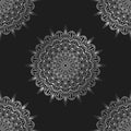 Seamless pattern with many silver mandalas.