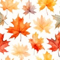 Seamless pattern of maple leaf in autumn season. Watercolor illustration background, Generative AI