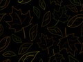 Seamless pattern with maple leaves in line art style. Contours of autumn leaves on a black background. Falling leaves Royalty Free Stock Photo