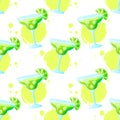Seamless pattern with Margarita cocktail. Raster background Royalty Free Stock Photo