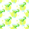 Seamless pattern with Margarita cocktail. Raster background