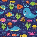 Seamless pattern with marine animals Royalty Free Stock Photo