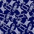 Seamless pattern with marine knots on a blue background.