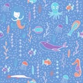 Seamless pattern marine life. Royalty Free Stock Photo