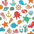 Seamless pattern of marine life Royalty Free Stock Photo