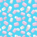 Seamless pattern.Marshmallow white and pink on on a blue background.