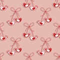 Seamless pattern, Martisor, red and white symbol of spring. Traditional spring holiday in Romania and Moldova. Background