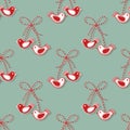 Seamless pattern, Martisor, red and white symbol of spring. Traditional spring holiday in Romania and Moldova.